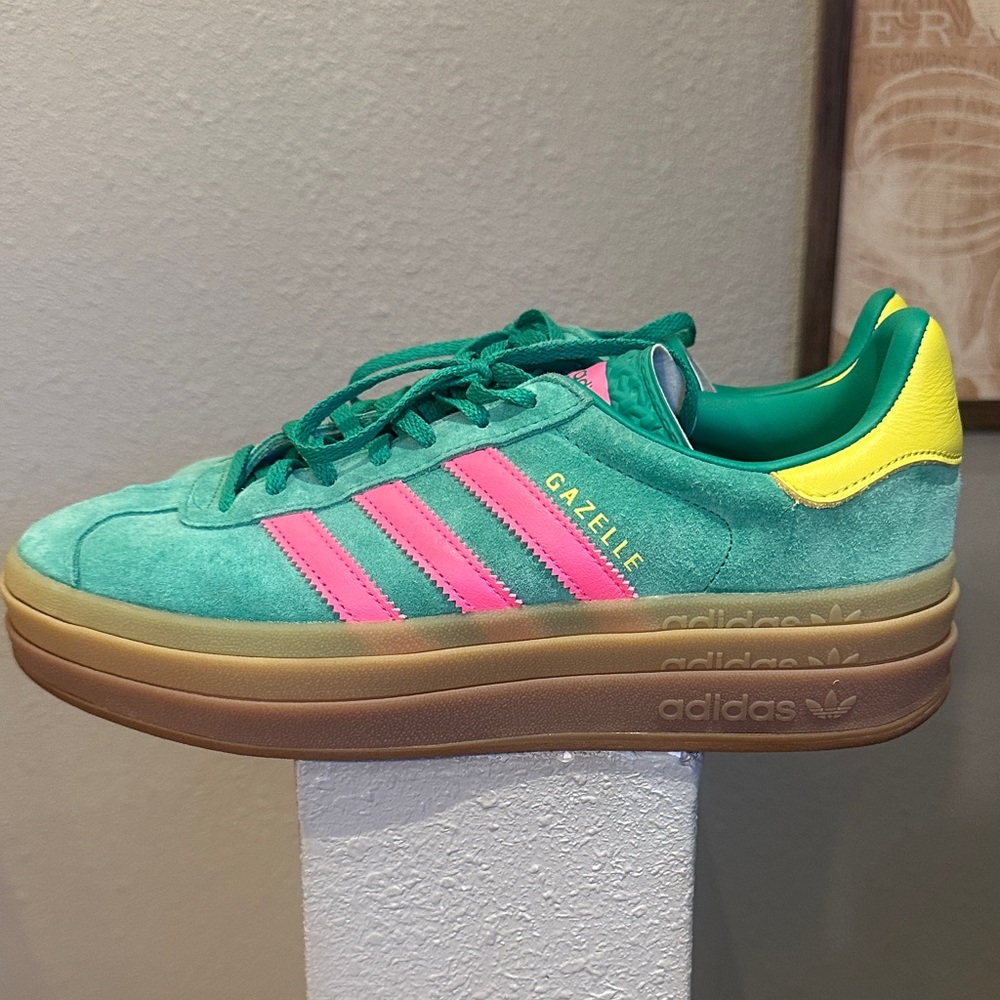 adidas Gazelle Platform Sneakers in Teal, Pink & Yellow